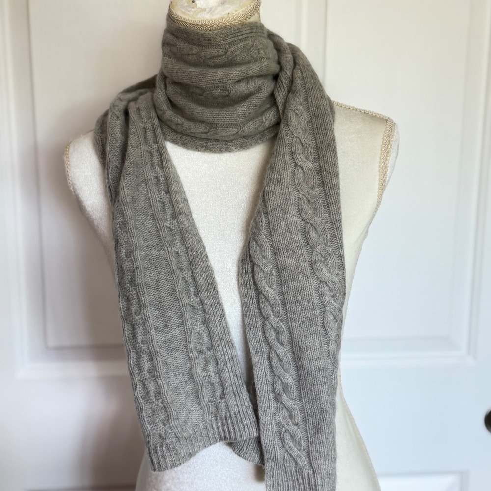 Charter Club 100% Cashmere Scarf Heather Gray 2-Ply Cable Knit Unisex Luxury